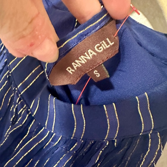 Anthropologie Ranna Gill Blue Flowy beaded top gold sz Small halter - Picture 4 of 7